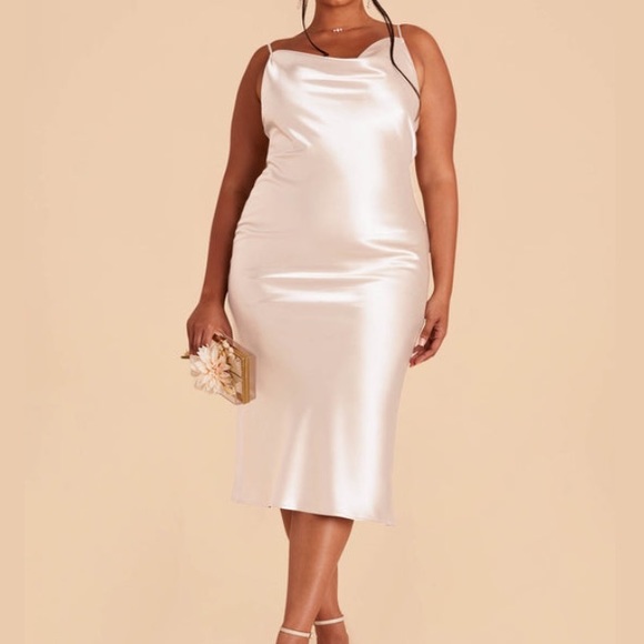 Birdy Grey Champagne Satin Sleeveless Cowl Neck Lisa Midi Bridesmaid Dress - Picture 1 of 12